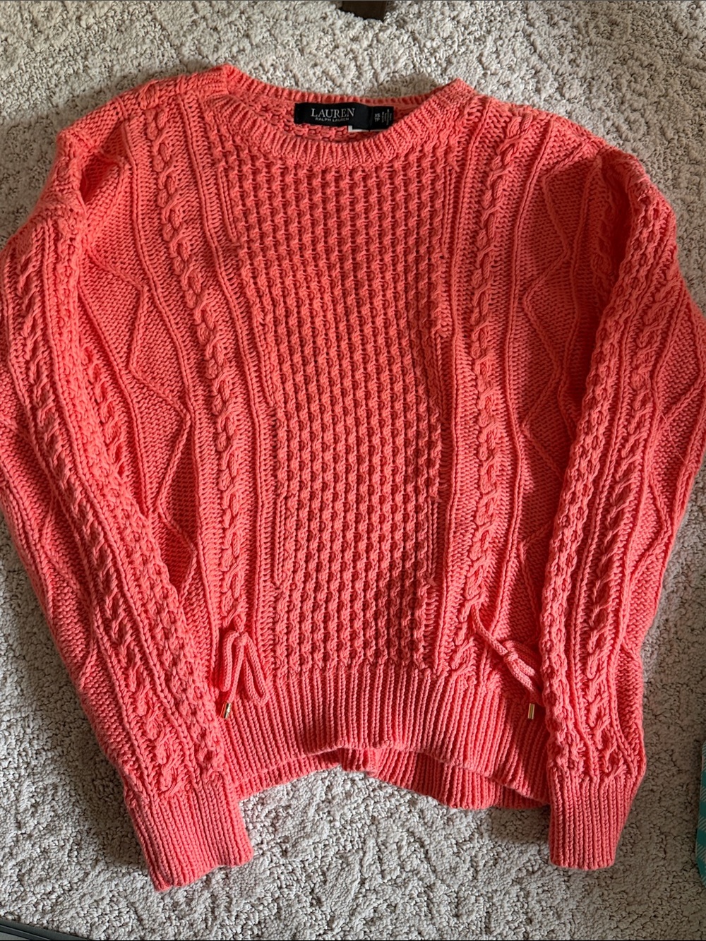 Lauren Ralph Lauren Coral Cable Crewneck Sweater XS